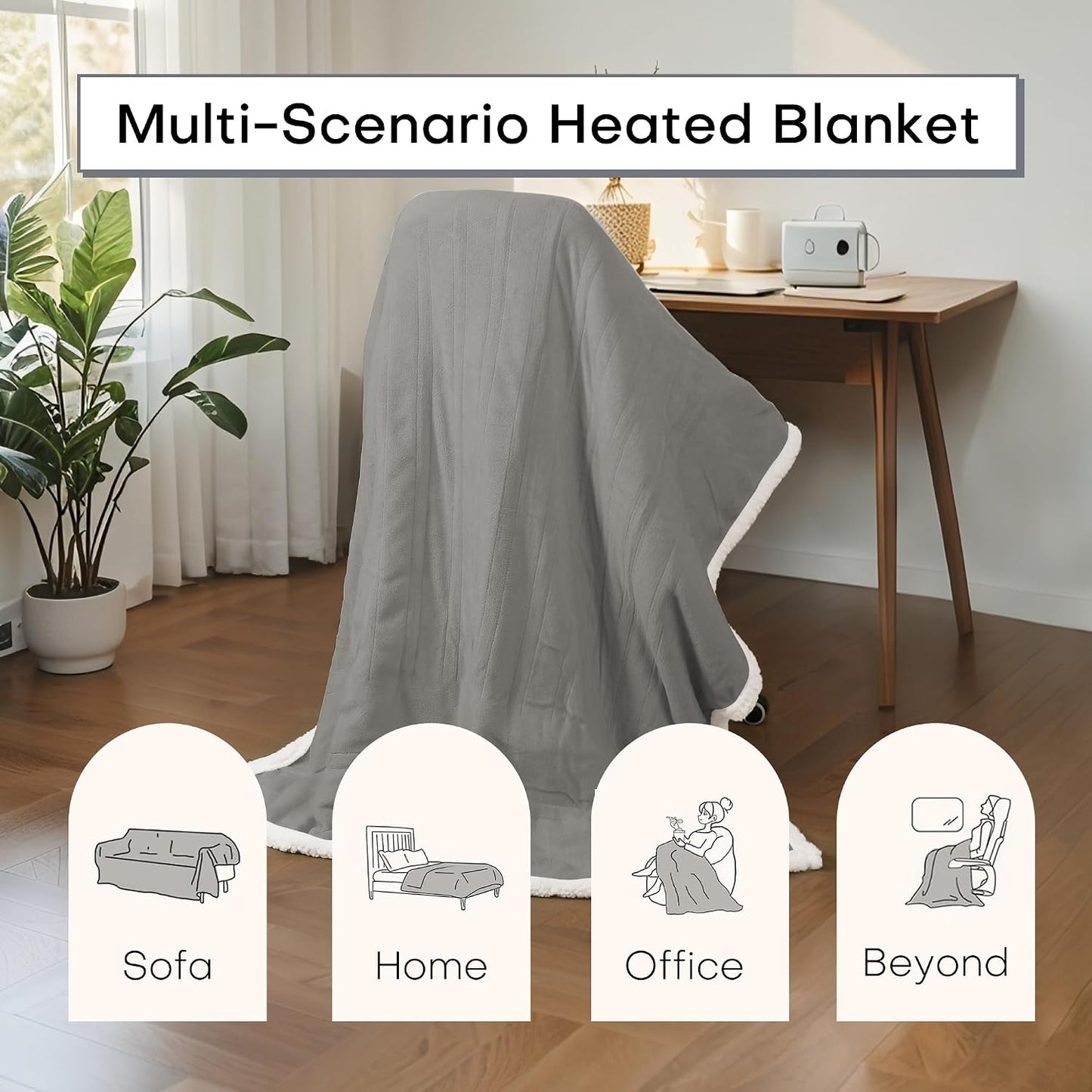 Electric Heated Blanket Full Size 72"x84" – Light Gray | ETL for Safe Overnight, 4 Heat Settings & 10H Auto Off, Dual-Sided Microplush Sherpa for Home Night, Machine washable