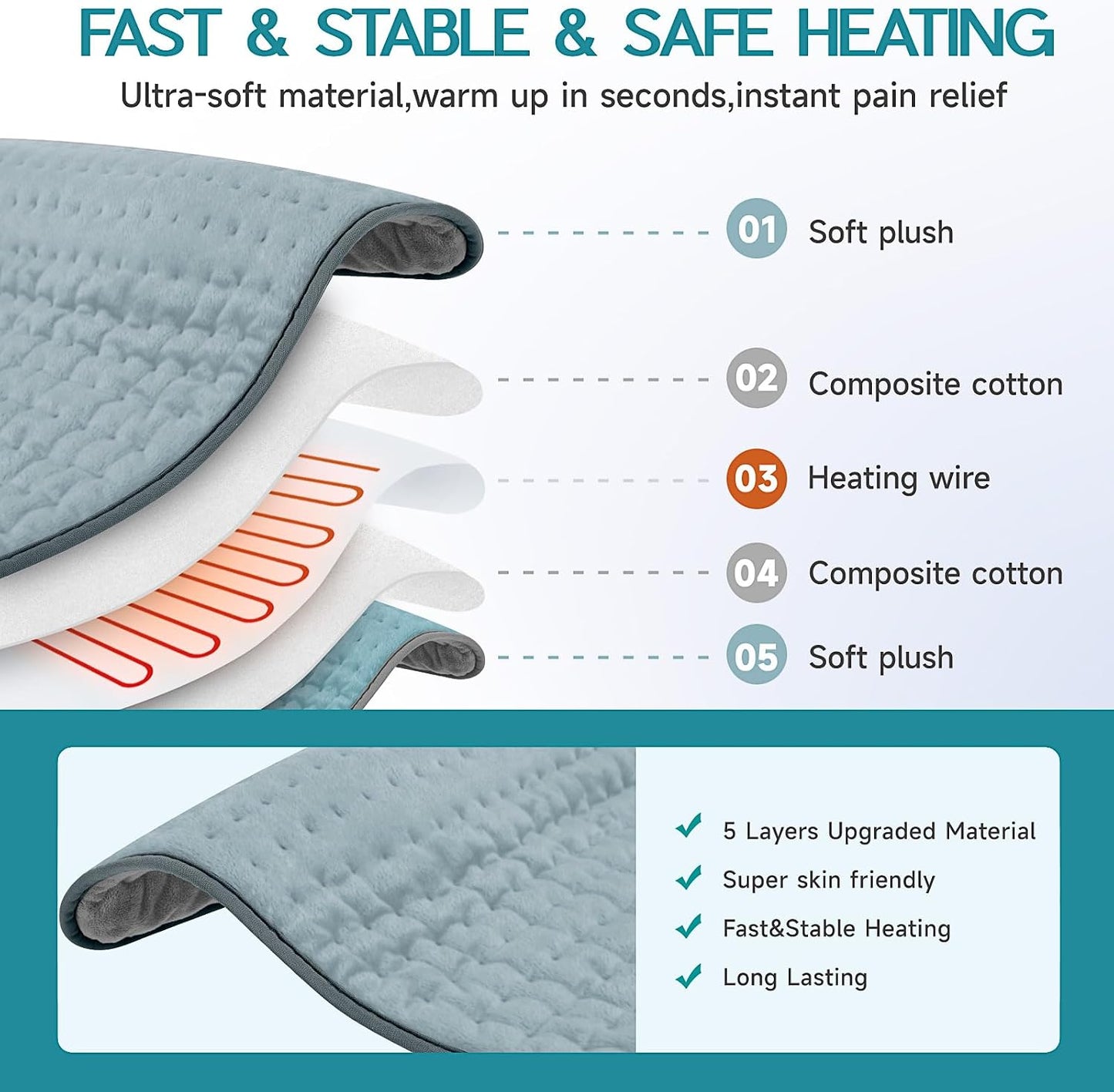Heating Pad for Period Cramps, Heating Pad for Back/Neck/Shoulder Muscle Pain, 6 Heating&4 Timer Setting, Auto Shut Off, Dry/Moist Heat & Machine Washable, Gray Birthday Christmas Gifts for Women Mom