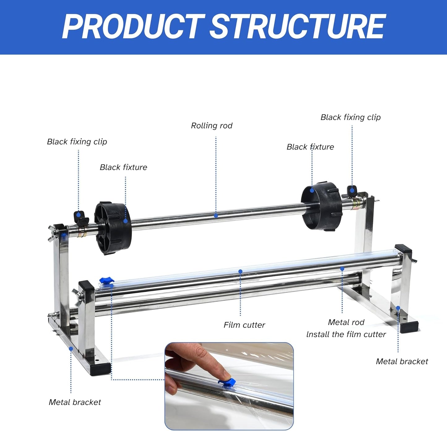 Plastic Wrap Dispenser with Cutter, 4.0-17 inch Stretch Wrap Dispenser, Manual Stretch Film Dispenser, Stainless Steel Plastic Wrap Dispener, Predrilled Holes for Table Wall Floor Mount