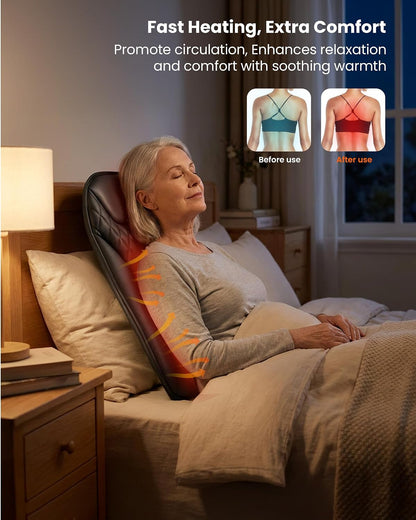 COMFIER 2026 Upgrade Ultra-Slim Heated Back Massager for Chair,Up–Down Moving 10 Massage Nodes,Deep Tissue Shiatsu Back Massager with Heat,Upper/Lower/Full Back Relief,Gift for Women & Men