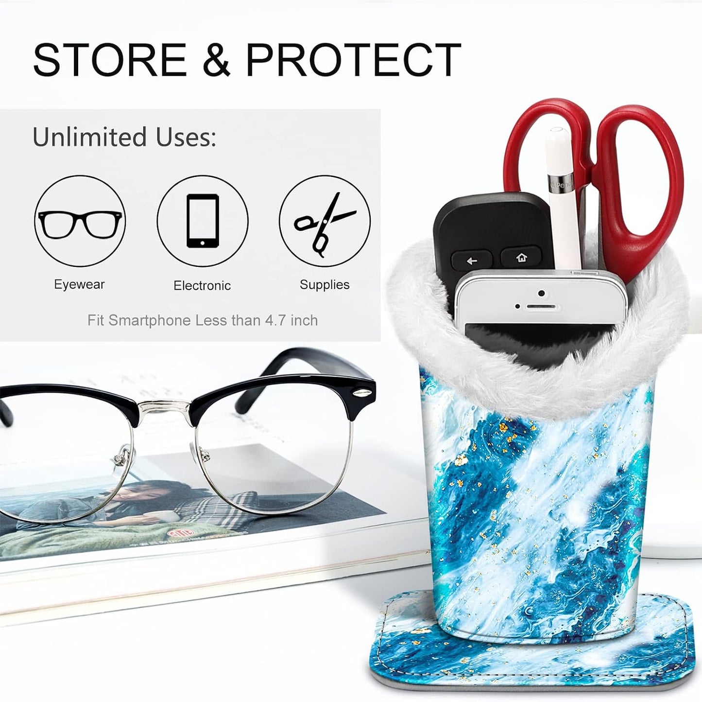 FINTIE Plush Lined Eyeglasses Holder, Glasses Stand Case For Nightstand | Soft Plush Lining, Bedside Eyeglasses Holder, Office Desktop Organizer, Small Item Storage, Anti-Scratch - Colors A