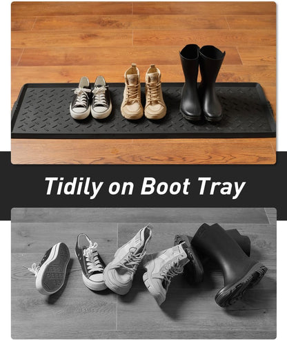 SUPENUIN Boot-Tray Heavy Duty Rubber Mat with Lip Waterproof Shoe Mat Tray for Entryway Indoor Outdoor Multi Use Catch All Trays Entryway Shoe Storage 16x27.5 Inches