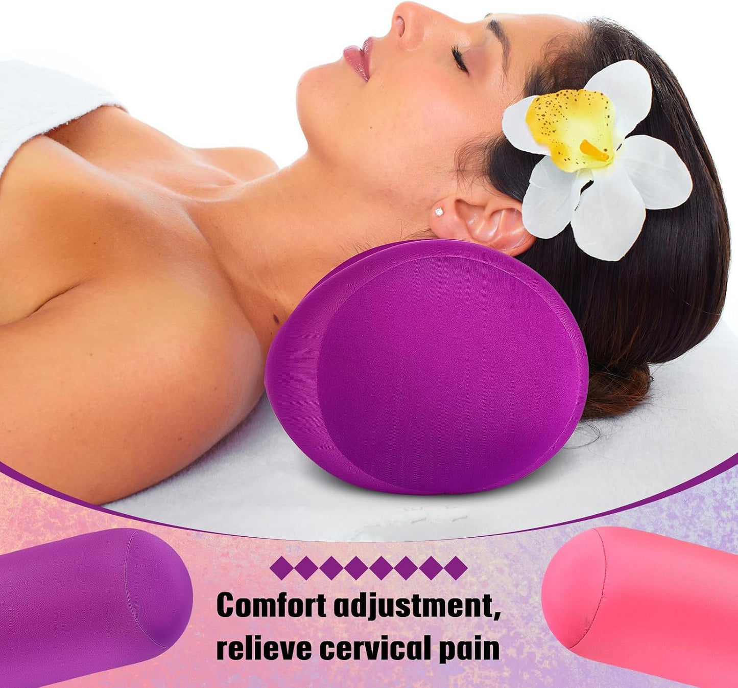 Geelin 2 Pcs Microbead Roll Pillow 11.8 x 6.3 Inch Soft Pillow Bolster Cylindrical Pillow Microbead Pillows for Sleeping Home Travel Neck Head Back Support Rest (Violet, Black)