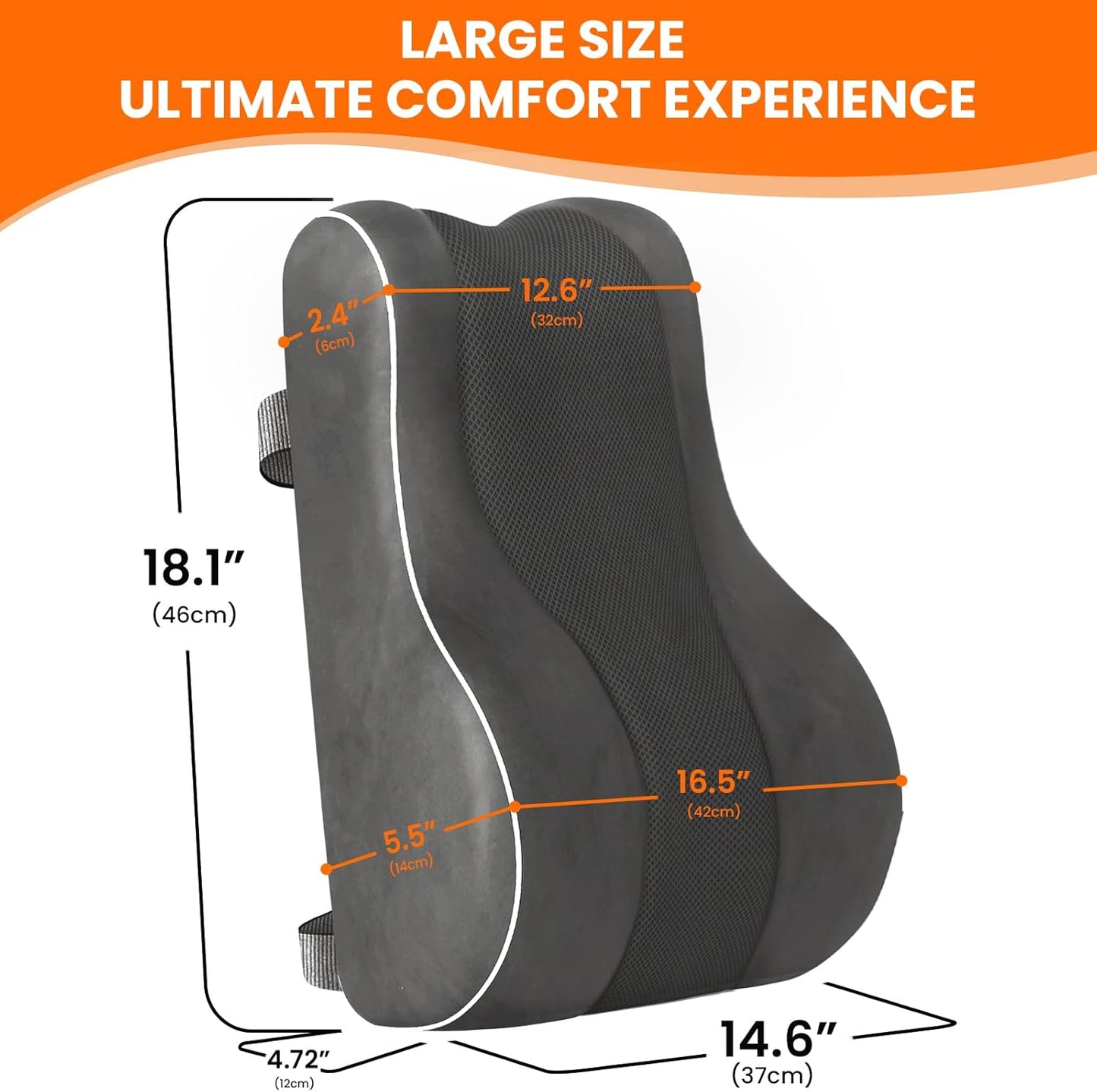 CloudBliss Lumbar Support Pillow, Memory Foam for Office Chair, Black | Ergonomic High-Density Memory Foam, Adjustable Straps, Washable Mesh Cover, Lower Back Support for Office, Gaming & Car Seat