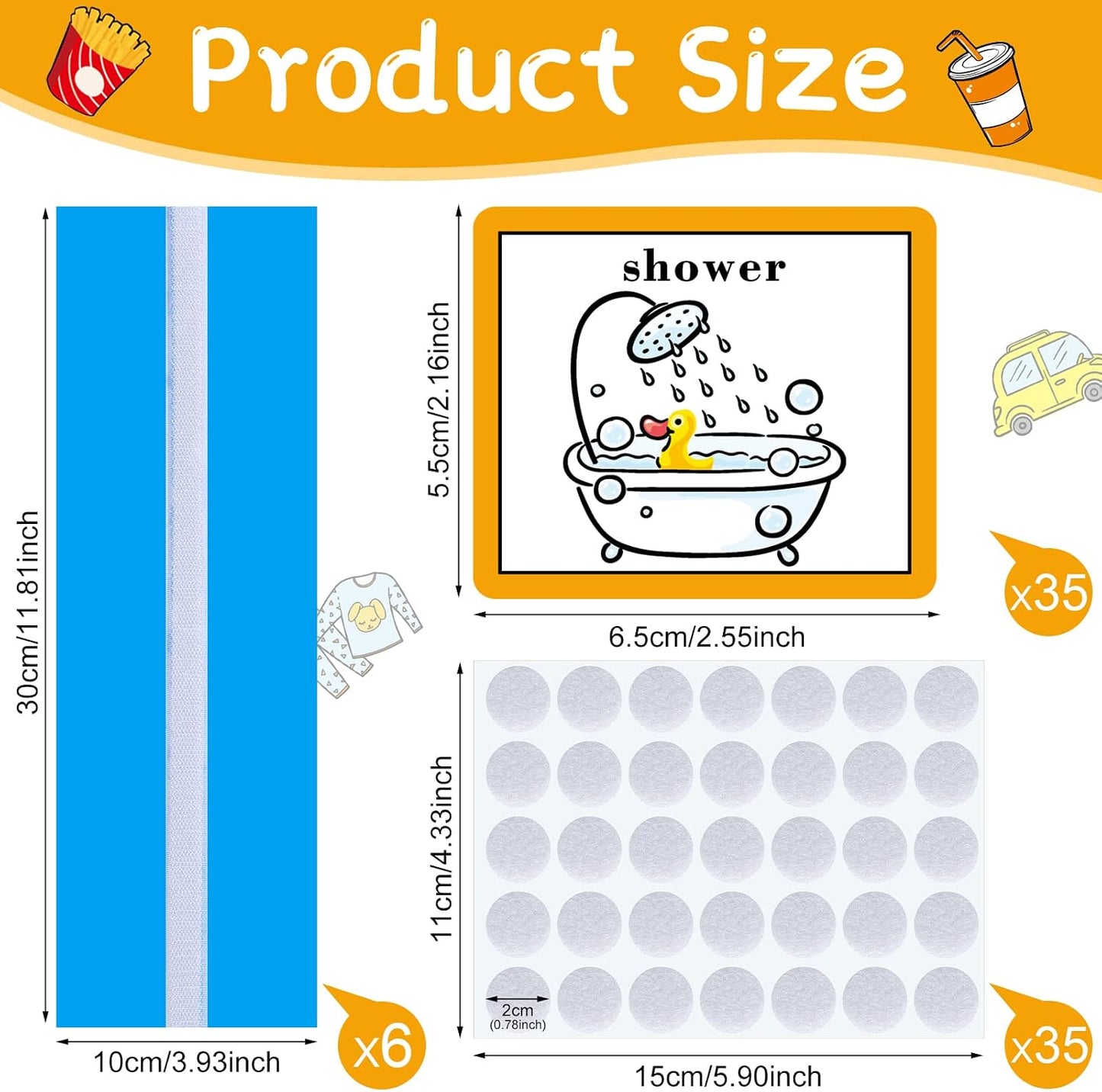 35 Pieces Visual Schedule Cards Routine Cards Home Chore Chart Routine Autism Learning Materials with 35 Pieces Hook and Loop Dots(Cute Style,Blue)