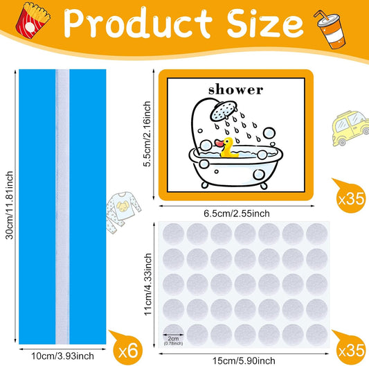 35 Pieces Visual Schedule Cards Routine Cards Home Chore Chart Routine Autism Learning Materials with 35 Pieces Hook and Loop Dots(Cute Style,Blue)