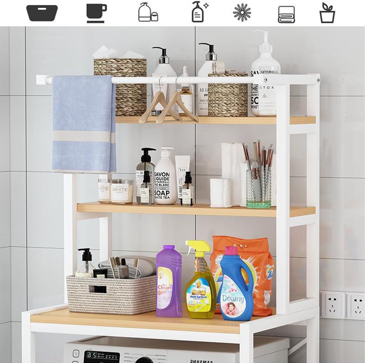 Gdrasuya10 3 Tier Over the Washer and Dryer Storage Shelf, Black Washing Machine Storage Utility Rack Freestanding Laundry Storage Shelf Organizer Space Save for Laundry Room Organization