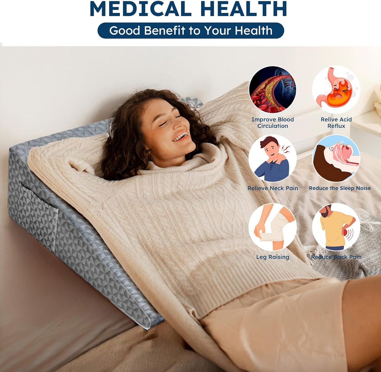 8" Leg Elevation Pillow, Memory Foam Wedge Pillow for Leg & Knee Support | Knee, Hip & Ankle Support. Elevates Legs For Comfortable Sleeping, Resting, And Recovery With A Supportive Wedge Shape.