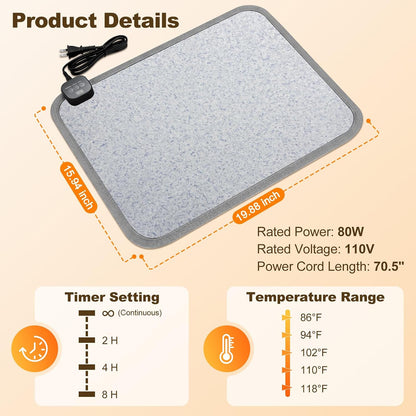 Foot Warmer Under Desk - 15.9x19.9in Heated Floor Mat 110V Adjustable Temperature Electric Heater with Timer for Office Home, Heating Pad for Cold Feet (Brown Wood)