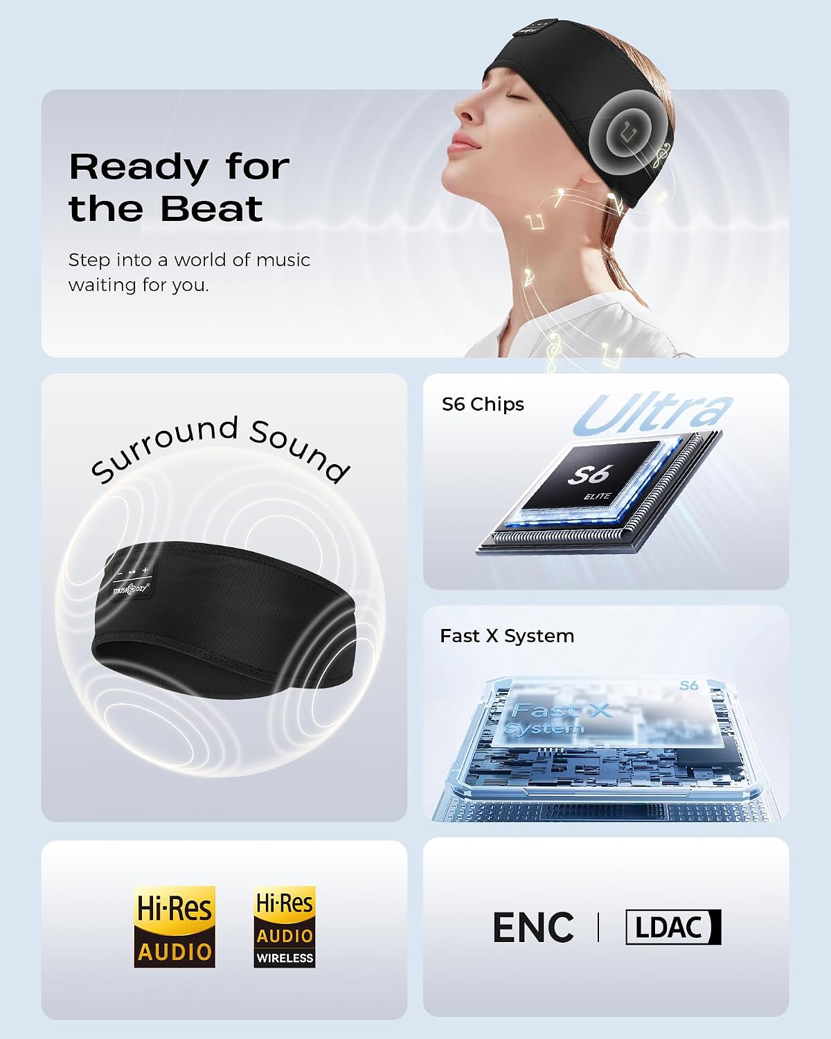 MUSICOZY Sleep Headband Headphone Soft Bluetooth Headphones for Sleeping
