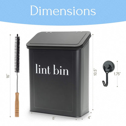 Magnetic Laundry Lint Bin for Dryer | Wall-Mounted Small Trash Can for Laundry Room | Includes Magnetic Hook & Lint Brush | Space-Saving Magnetic Laundry Trash Can | Matte White