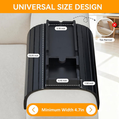 GEHE Bamboo Couch Cup Holder, Anti-Spill Sofa Arm Tray, Natural and Easy to Clean Couch Arm Cup Holder Armrest Tray Perfect for Cups, Beers, Snacks, Remote Control, Drinks