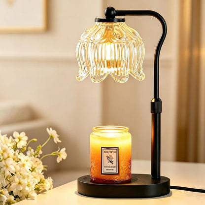 CASTLELIFE Electric Candle Warmer Lamp with Timer & Dimmer, Height Adjustable Wax Warmer for Jar Candles, Flower Wax Melter with Wood Base, Home Decor House Warming Gifts for Women Mom, Natural Wood