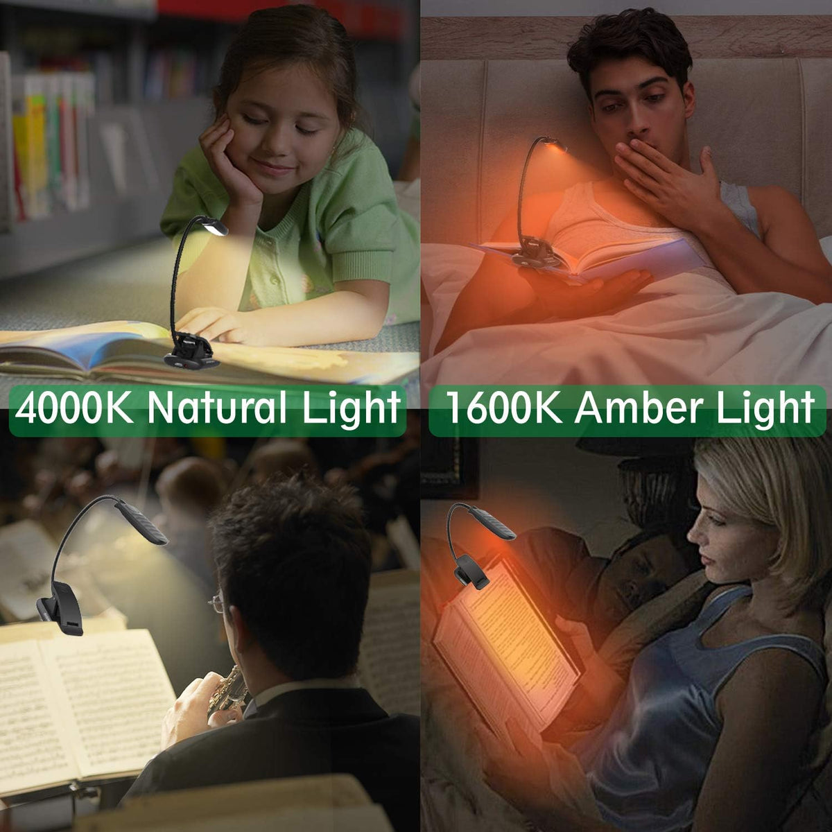 BIGMONAT Battery Operated Clip on Light, Dimmable Brightness Eye Care Book Reading Light, 360°Flexible Gooseneck Night Lighting for Home Office, Reading,Study (Orange)