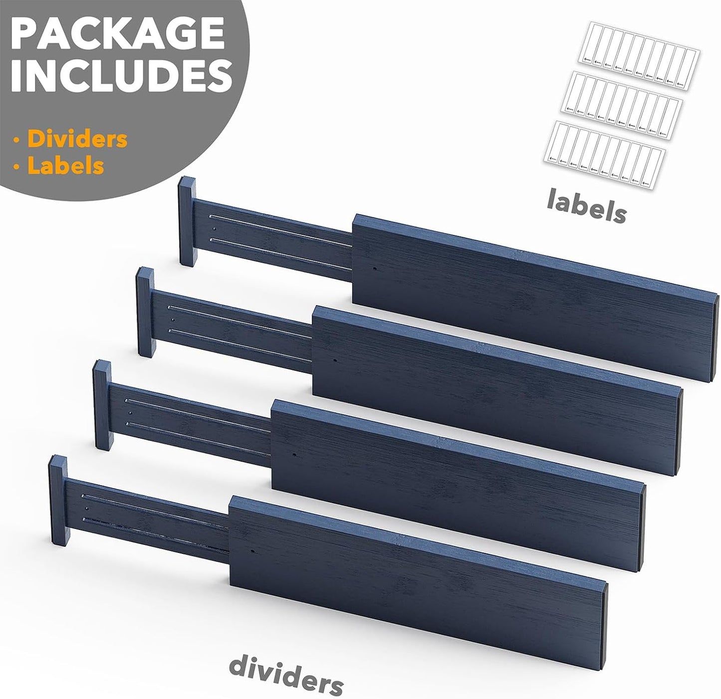 SpaceAid Bamboo 4 Pack Dresser Drawer Dividers, 4.65“ High Adjustable 12.5“-17” Drawer Organizers, Expandable Organization for Clothing, Clothes, Dressers, Black