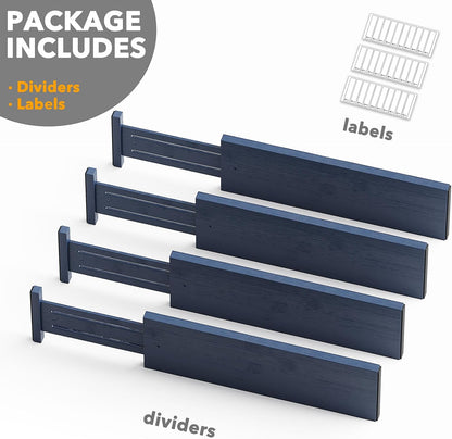 SpaceAid Bamboo 4 Pack Dresser Drawer Dividers, 4.65“ High Adjustable 12.5“-17” Drawer Organizers, Expandable Organization for Clothing, Clothes, Dressers, Black