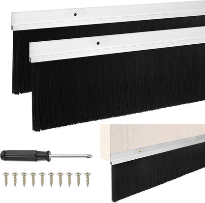M METERXITY 2-Pack Door Brush Bottom Sweep, 39" L x 2.6" W H-Shape Aluminum Alloy Base with 1.6" Nylon Brush for Industrial/Home/Garage Door Seal, Strong Adhesive Weather Stripping Kit[Silver]