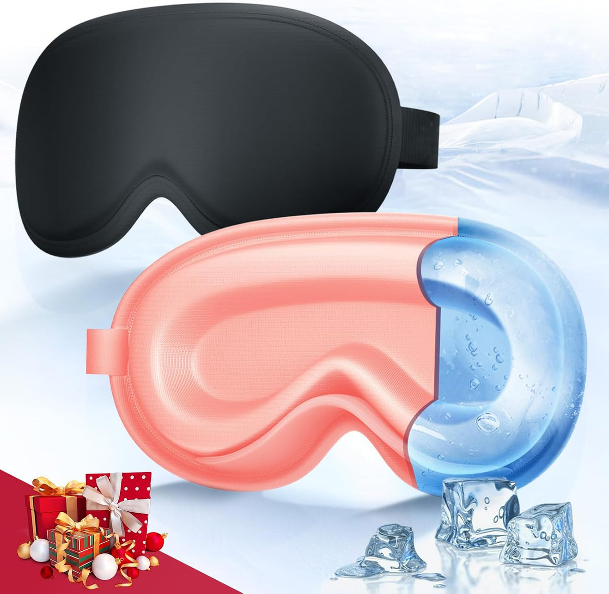 3D Cooling Gel Eye Mask - Reusable Cold Sleep Mask, Eyes Ice Pack with Hot & Cold Compress Therapy for Puffiness, Dark Circles, Dry Eyes, Headaches and Stress Relief (Black,1 Pack)