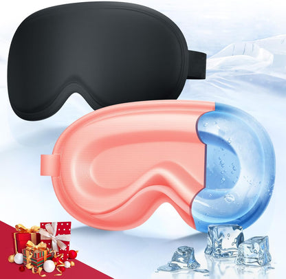 3D Cooling Gel Eye Mask - Reusable Cold Sleep Mask, Eyes Ice Pack with Hot & Cold Compress Therapy for Puffiness, Dark Circles, Dry Eyes, Headaches and Stress Relief (Black,1 Pack)