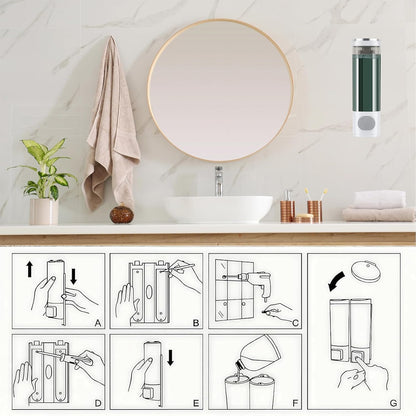 10oz/300ml Single Manual Wall Mounted Soap Dispenser, Black | Bathroom Shampoo and Conditioner Dispenser, Clear Plastic Refillable Liquid Lotion Pump Dispenser and Organizer