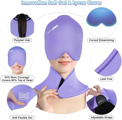 ComfiTECH Cold Cap and Neck Ice Pack Wrap Gel Combo, Care Package for Head and Cervical, Medium | Flexible after Frozen, Cold Cap & Cervical Cold Pack, Relieve Head & Eye, Stiff Neck, Office Tension, Sports Soreness