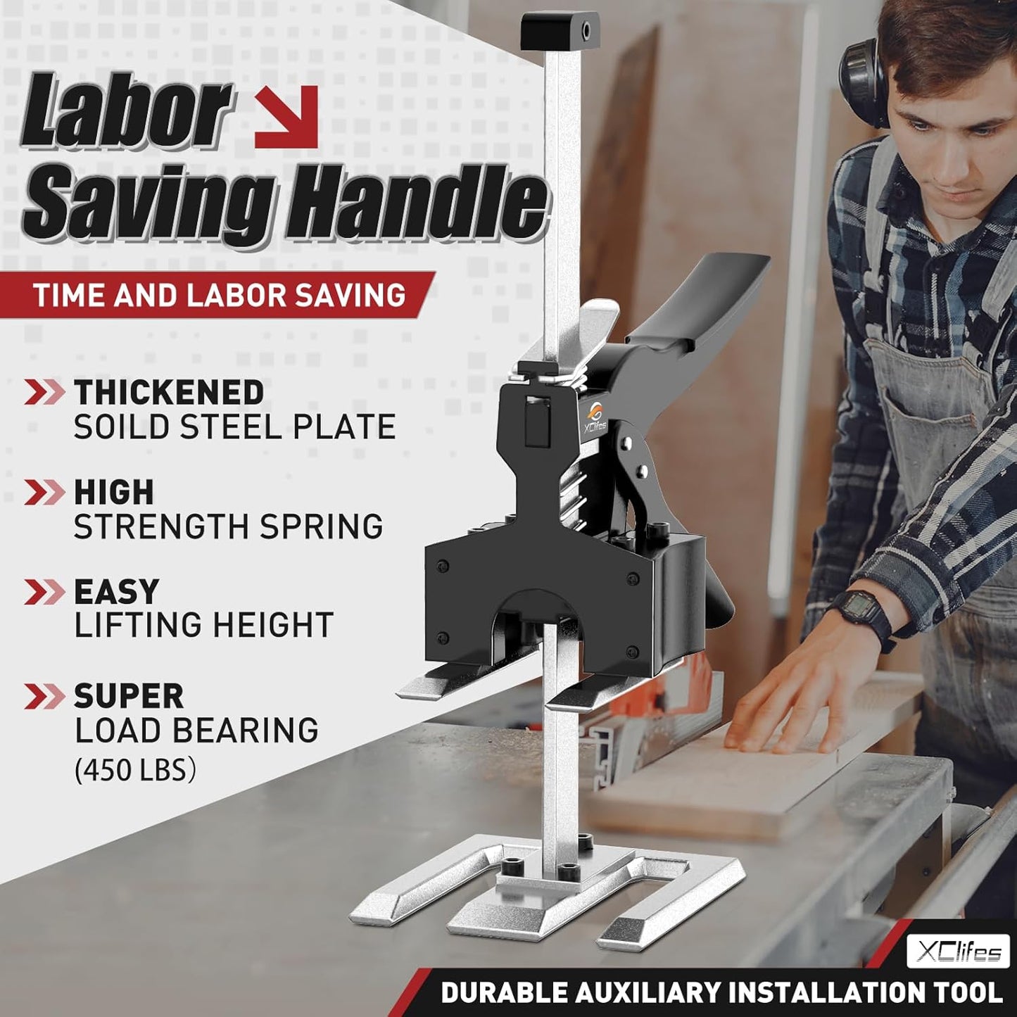 XClifes Labor Saving Arm Jack, 2 Pack Furniture Lifter Tool, Black | Multifunctional jack lifts up to 6.69" with 450 lbs capacity for cabinets, doors, windows & wall tile leveling.