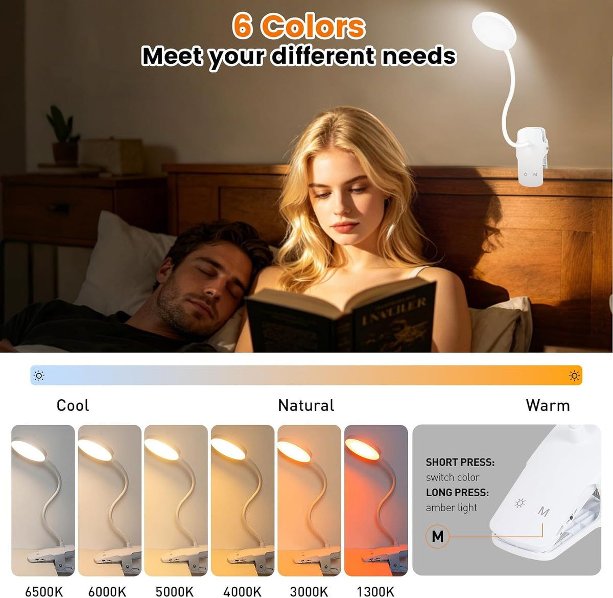 Cordless Rechargeable Clip On Desk Lamp Thick Flexible 360° Gooseneck