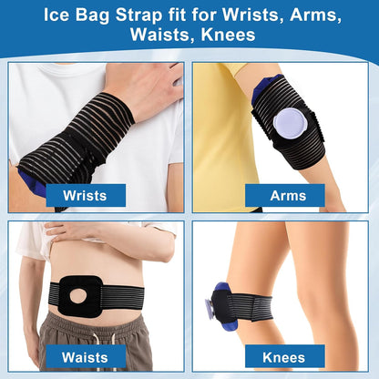 4 Pcs Ice Pack Strap, Adjustable Support Wrap, Ice Pack Wrap Extender Straps, Multipurpose Elastic Hook and Loop Extension Strap, Ice Bag Strap for Wrists, Arms, Waists, Knees Ice Belt, 41 Inches