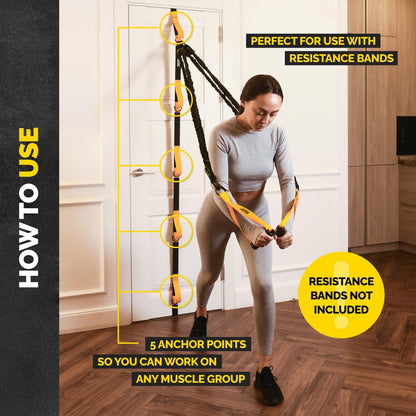 Door Anchor Strap for Resistance Bands with 5 Loops and Metal D-Rings | Fits most doors and resistance bands, 5 anchor points, reinforced nylon, tool-free setup, full-body workout versatility