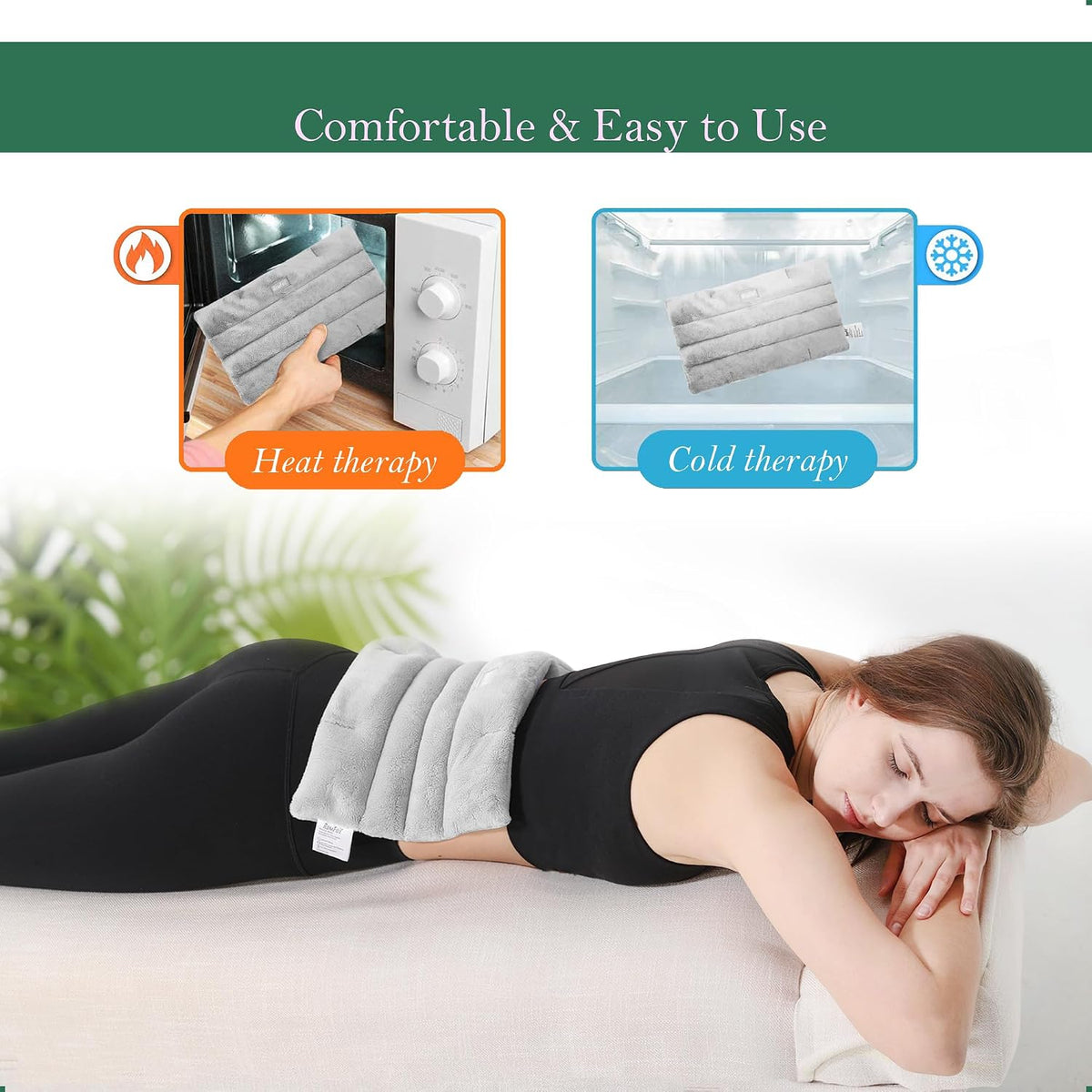 Romfox Microwavable Heating Pad for Pain Relief, Moist Heat for Cramps, Muscles, Joints, Back, Neck and Shoulders, Heat Compress Pillow, for Both Hot and Cold Therapy (11.8 * 5.9 Unscented)