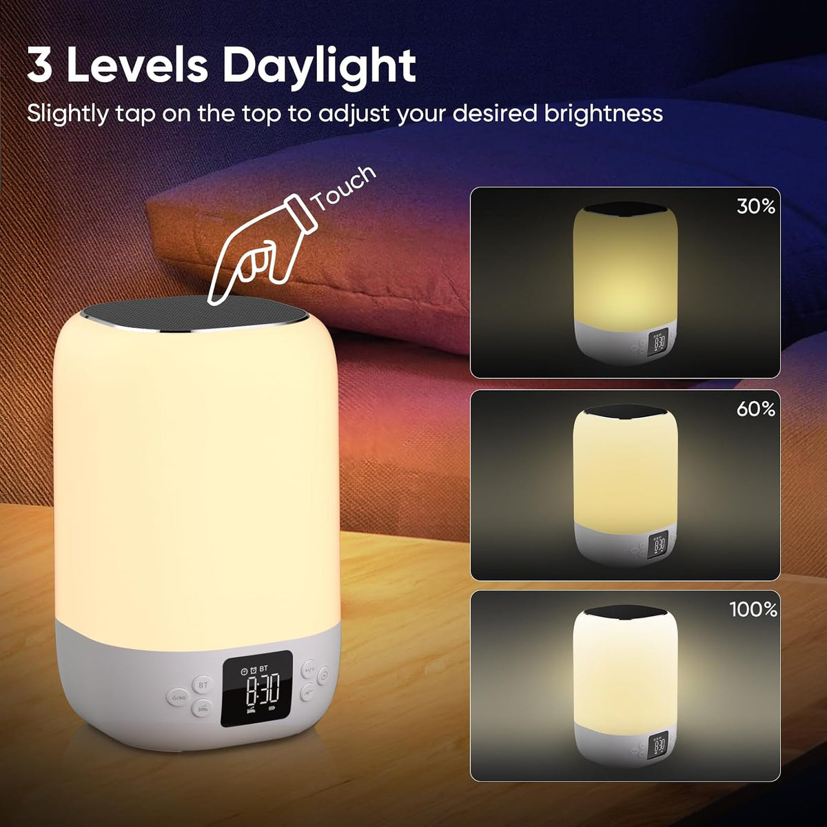 Nightlight Bluetooth Speaker Alarm Clock, Sound Machine with White Noise