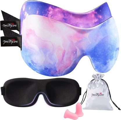 PrettyCare 3D Sleep Mask 2 Pack,Eye Mask for Side Sleeper 3D Contoured Sleeping Mask Blackout Out for Men- Blindfold Airplane with Ear Plugs, Night Masks with Travel Bag (Black&Blue)