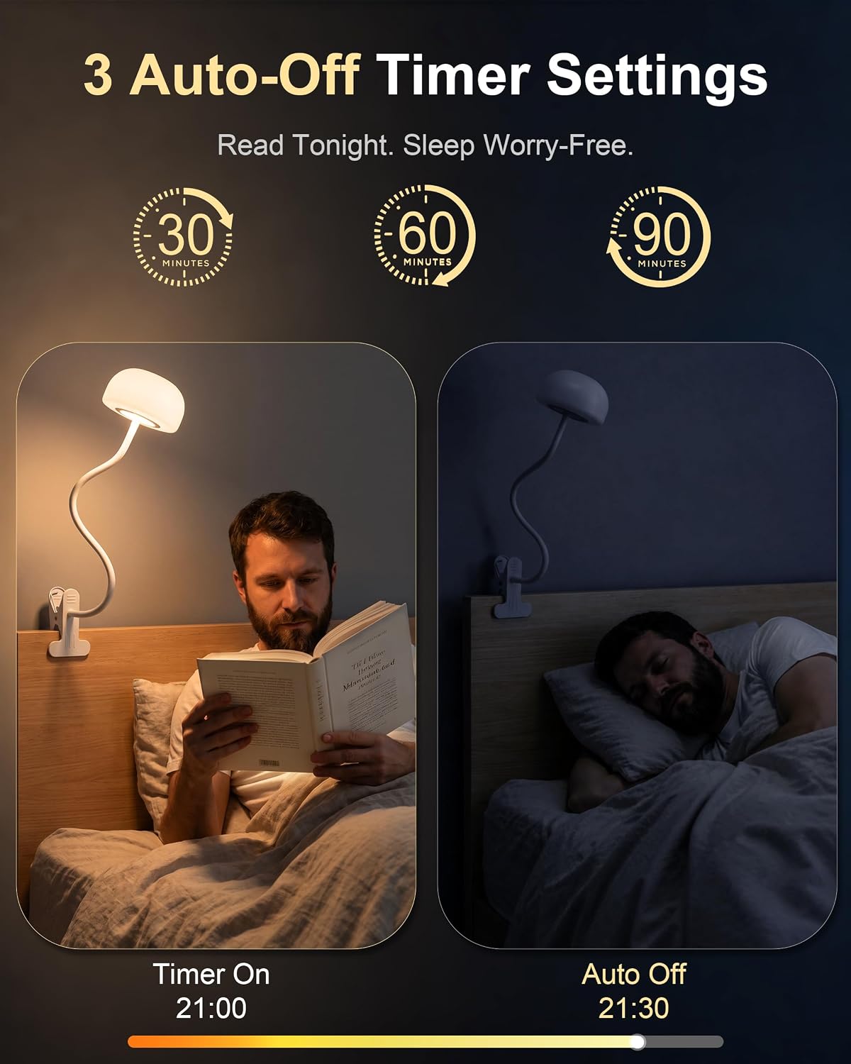 Clip on Light for Bed, Headboard Reading Lamp, Dorm Room Essentials | Flexible Mushroom Desk Lamp, Top & Bottom Lighting, 3 Colors Modes+670nm Red Light LEDs, 5 Brightness,Timer, Adapter Included