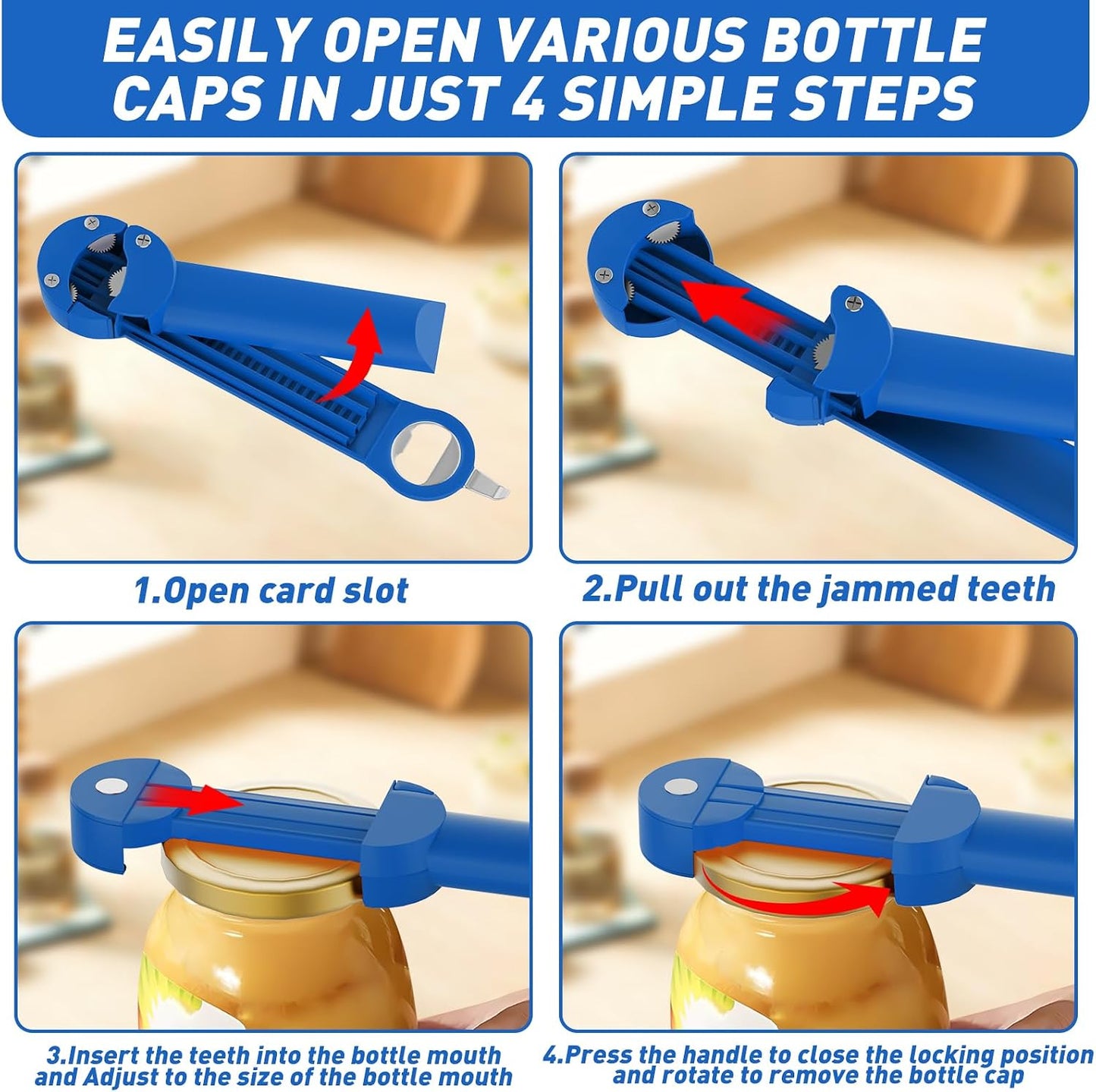 Jar Opener Bottle Opener for Seniors with Arthritis, Multi Retractable Magnetic Can Opener, Jar Grippers for Opening Jars, Kitchen Gadgets for Weak Hands and Senior Arthritis (Black)