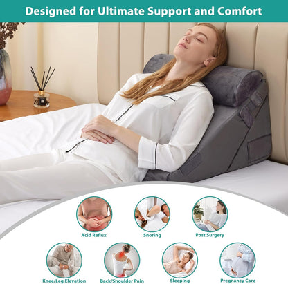Bedluxe Wedge Pillow Headboard, 3PCS Orthopedic Bed Wedge Pillows Set for After Surgery, Adjustable Pillow Wedge for Acid Reflux&Back Pain Relief, Sleeping, Back Pillow for Bed Sitting Up, White/Grey