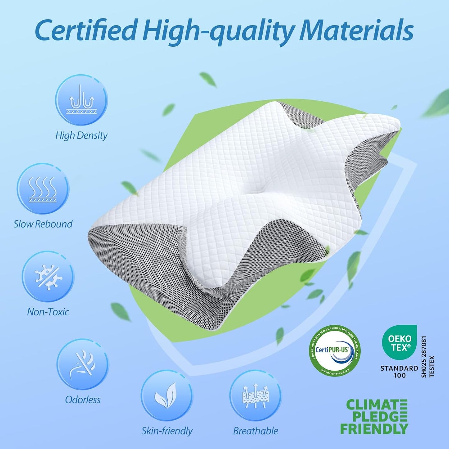 HOMCA Memory Foam Cervical Pillow, 2 in 1 Ergonomic Contour Orthopedic Pillow for Neck Pain, Contoured Support Pillows for Side Back Stomach Sleepers