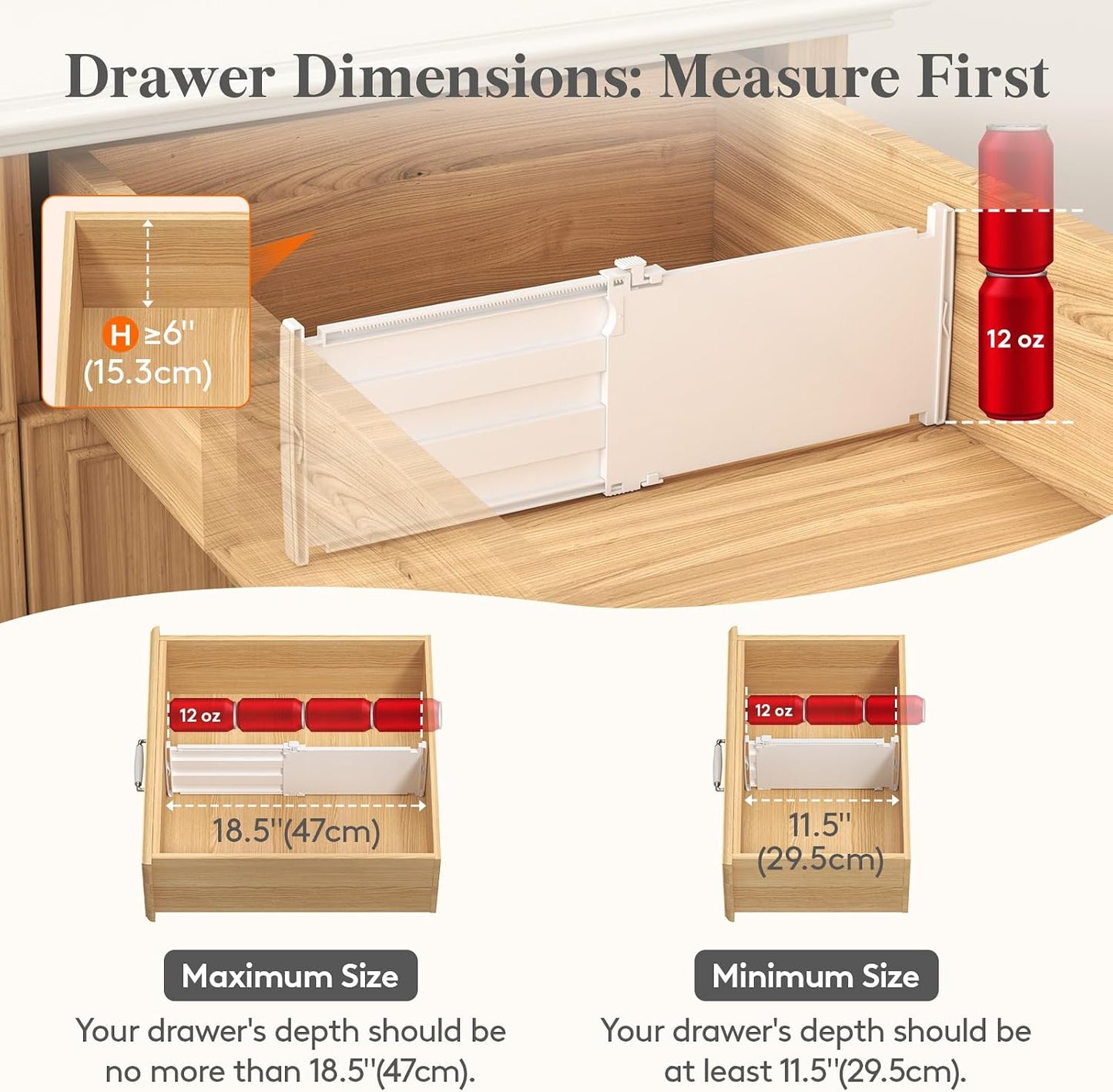 Lifewit 8" Tall Drawer Dividers, Adjustable Deep Drawer Organizer Clothes | 4 Pack 13.8"-22.2" Expandable White Plastic Separators for Dresser, Kitchen, Cabinet, Closet, Office Organization & Storage