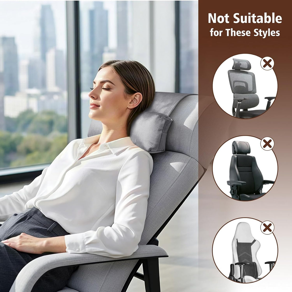WdFour Velvet Neck & Head Pillow for Recliner Chair, Small Ergonomic Cervical Support Pillow for Home, Office and Travel, Non-Slip Cushion for Tension Relief & Shoulder Comfort (Chocolate)