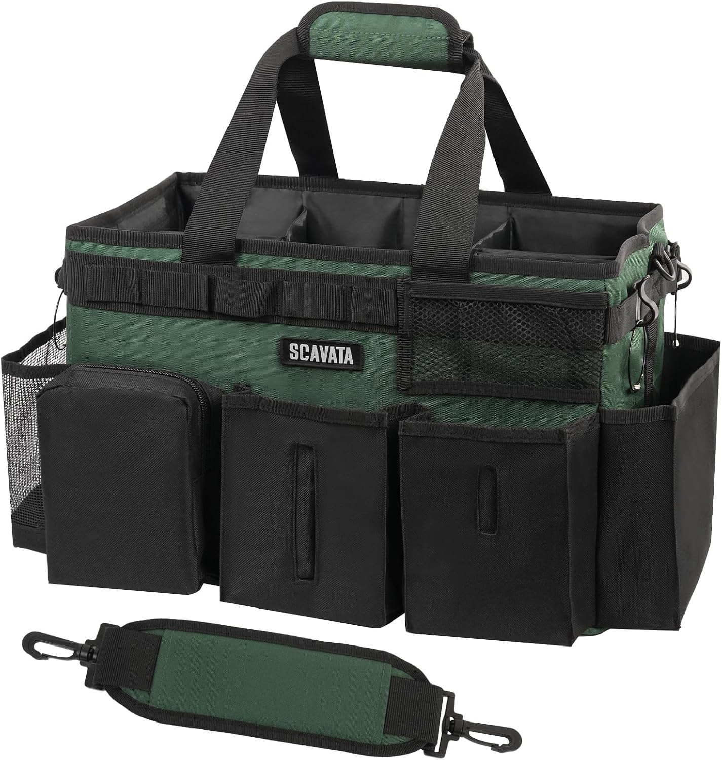 SCAVATA Wearable Cleaning Caddy Bag, Cleaning Caddy Supplies Organizer with Handle & Shoulder Straps for Housekeepers, Under Sink & Car Cleaning Tool Organizers with 4 Foldable Divider (Lake Blue)