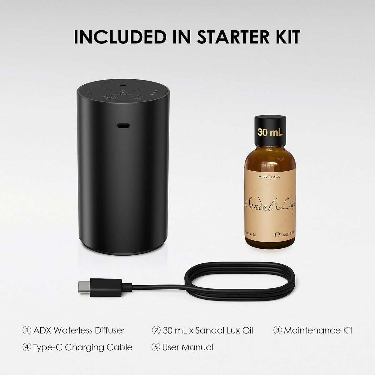 Airversa ADX Waterless Essential Oil Diffuser Starter Kit, Black