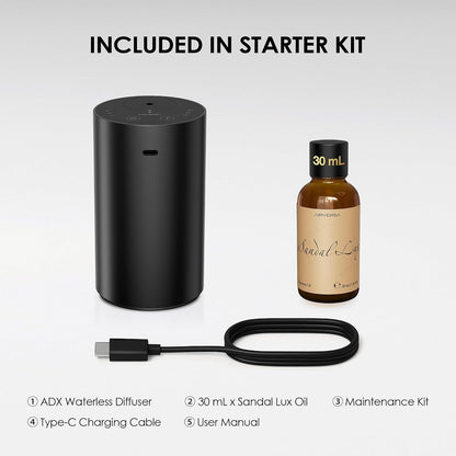 Airversa ADX Waterless Essential Oil Diffuser Starter Kit, Black