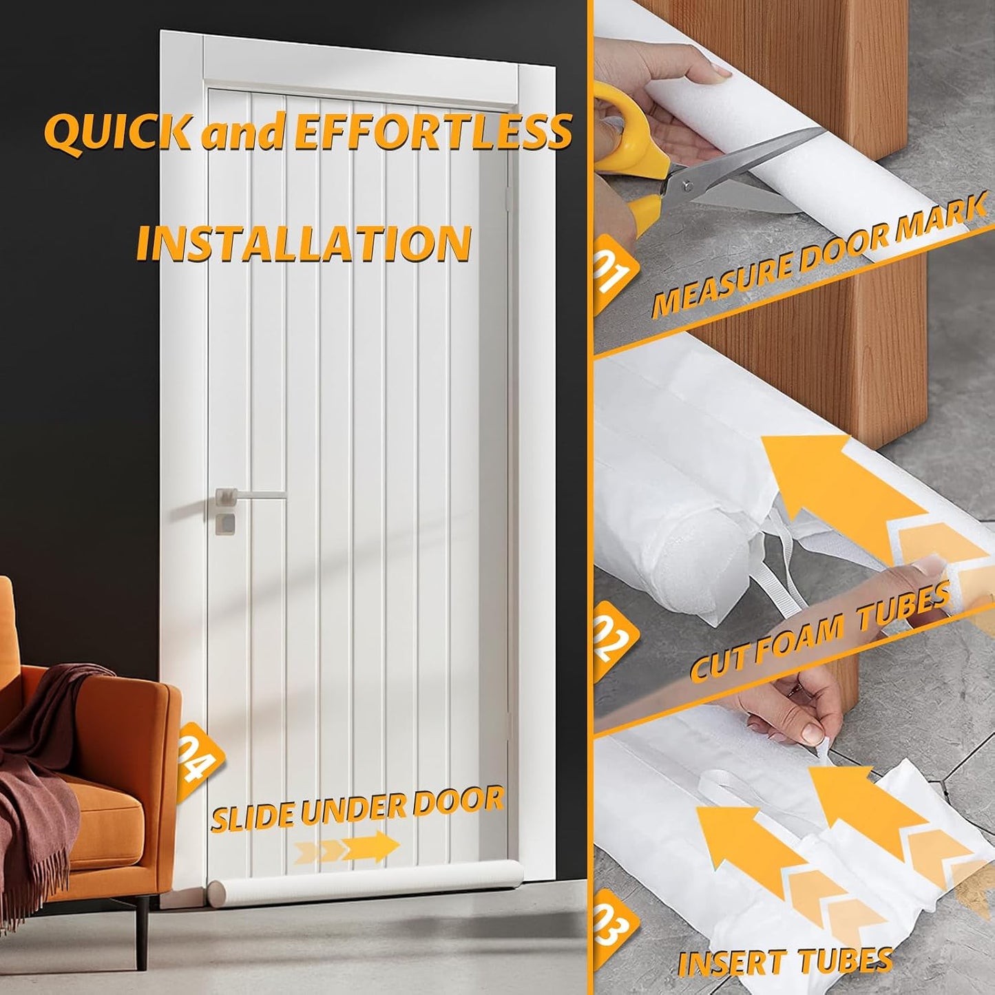 MAXTID Large Door Draft Stopper 30 Inch for Small Bedroom, Fits 1.7" Gaps | Small Size Bedroom Door, Fits 0.5 to 1.7" Gaps, White Under Door Draft Blocker, Seal Gap, Draft Guard for Bottom of Doors