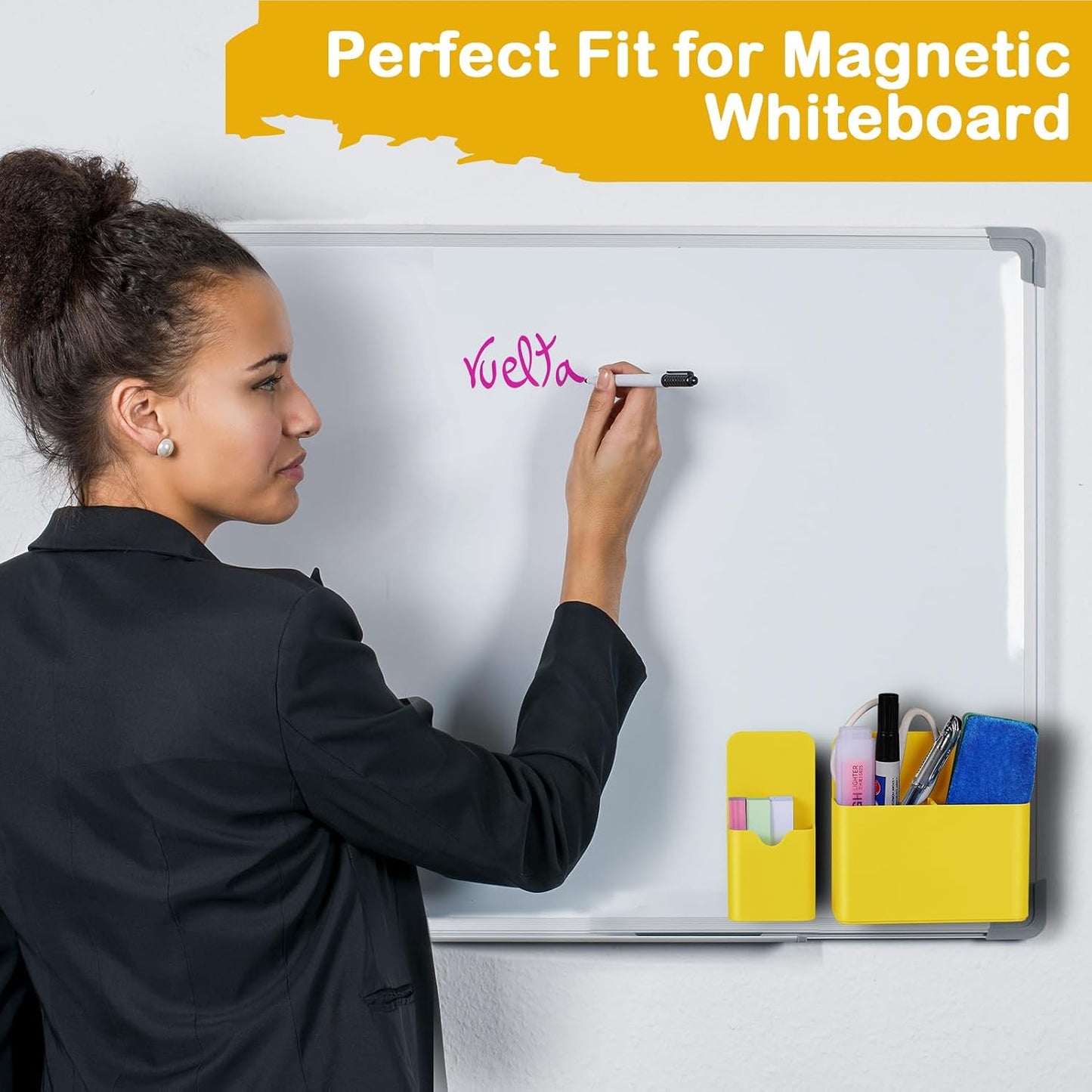 KITANIS Magnetic Pen Holder,2 Pack Magnetic Dry Erase Marker Holder with Generous Compartments,Strong Magnet Storage Marker Pen Pencil Organizer for Refrigerator,Whiteboard,Locker Accessories