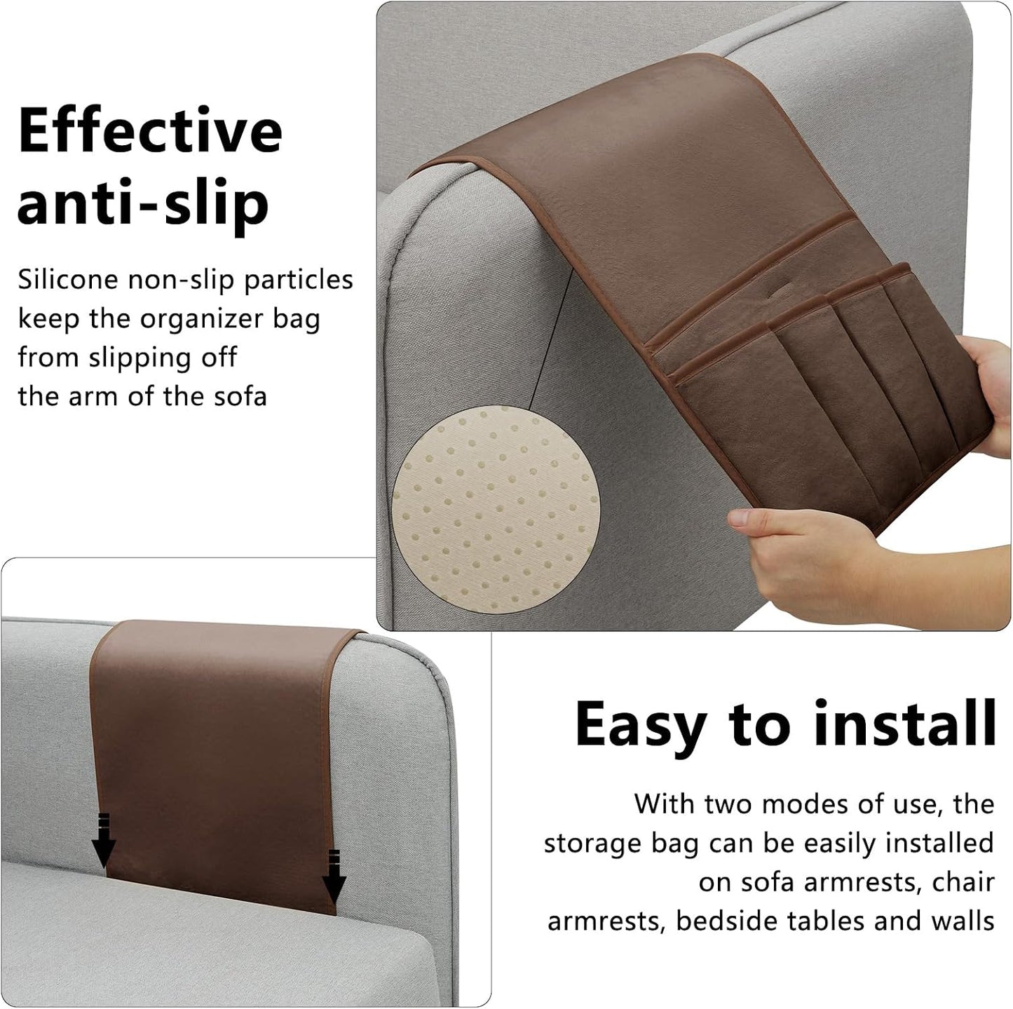 Remote Control Holder for Armchair Caddy, Remote Holder with 5 Pockets | Couch TV Remote Holder with Non-Slip Base, Bedside Caddy Organizer for Key Glasses Phone Magazine (Blue, 35"x12.4")