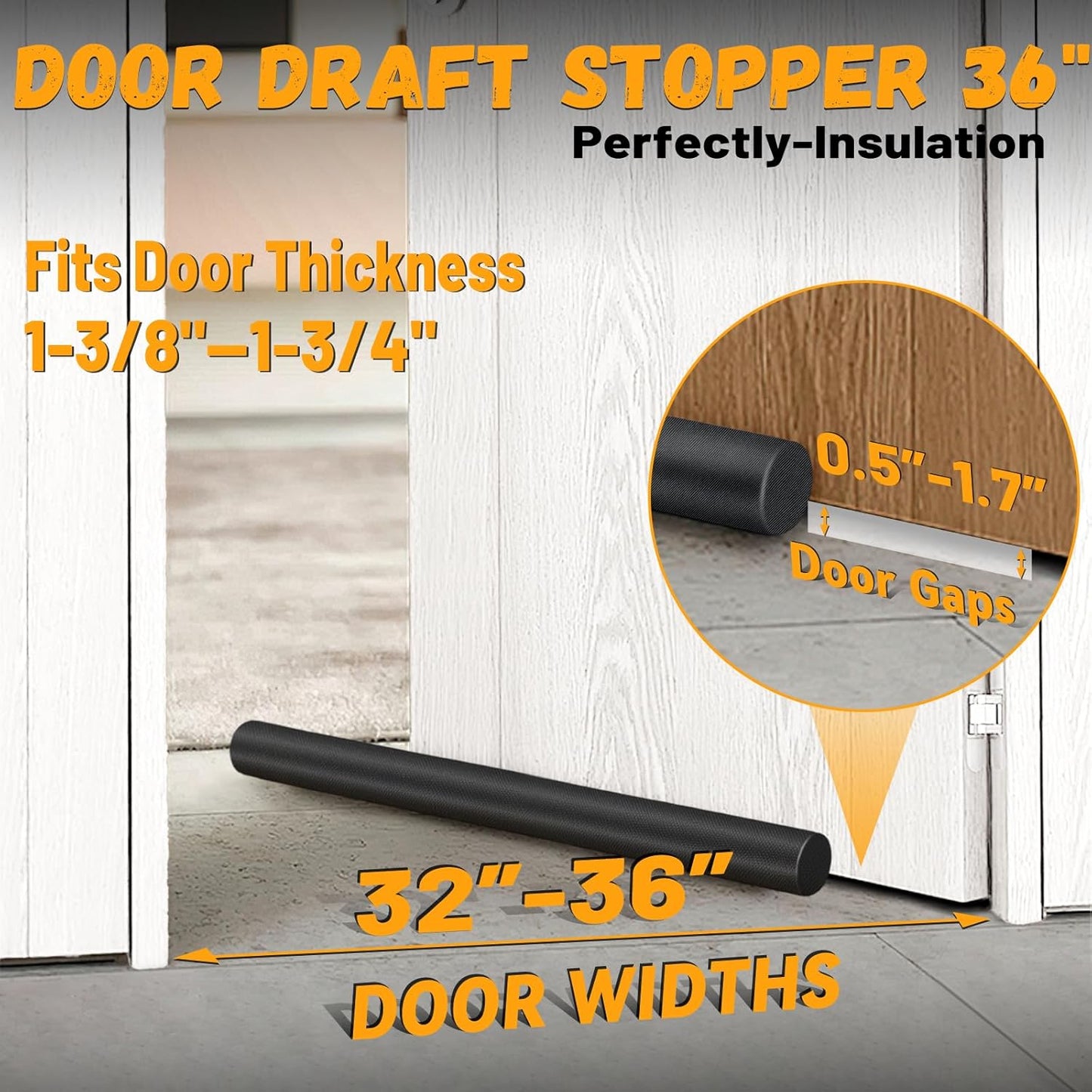 MAXTID Large Door Draft Stopper 30 Inch for Small Bedroom, Fits 1.7" Gaps | Small Size Bedroom Door, Fits 0.5 to 1.7" Gaps, White Under Door Draft Blocker, Seal Gap, Draft Guard for Bottom of Doors