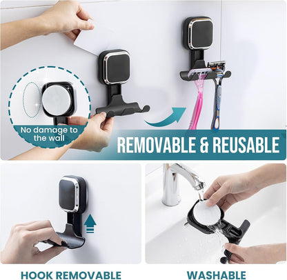 TAILI 2 Pack Upgraded Suction Cup Razor Holder for Shower Waterproof, Black | Visible Safety Indicator, Rust-Resistant Bathroom Organizer, No-Drill Glass Shower Wall Hook for Towel,Loofah,Razor,Squeegee