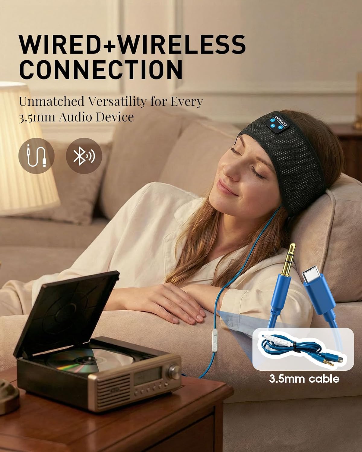 Sleep Headphones Bluetooth 5.4 Headband, Wireless Sleep Headphones with Ultra-Thin Stereo Speakers for Side Sleepers, Breathable & Soft Sports Headband for Running Exercise, Yoga, Travel