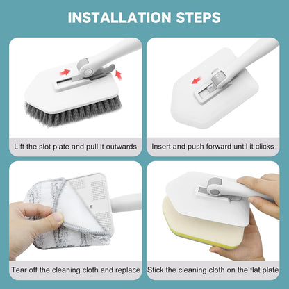 nacena Shower Scrubber with Long Handle, 4 in 1 Tile Tub Scrubber Brush with 3 Detachable Cleaning Heads and V-Shaped Grout Brush Shower Cleaner Brush for Bathroom Kitchen Toilet Tub Sink Wall, Black