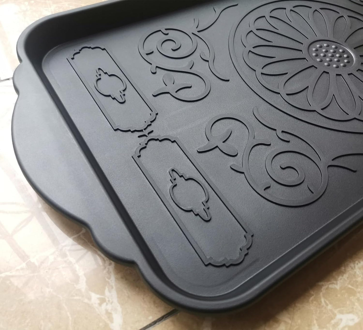 Boot Tray for Entryway,Hard Plastic Boot Mat,Shoe Tray,Shoe Mat for Indoor and Outdoor Use (Black Flower (Hard Plastic), 29.5X14.9 inch)