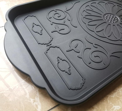 Boot Tray for Entryway,Hard Plastic Boot Mat,Shoe Tray,Shoe Mat for Indoor and Outdoor Use (Black Flower (Hard Plastic), 29.5X14.9 inch)
